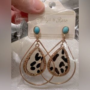 NEW - Ashlyn & Rose gold-tone cow pattern dangle pierced earrings